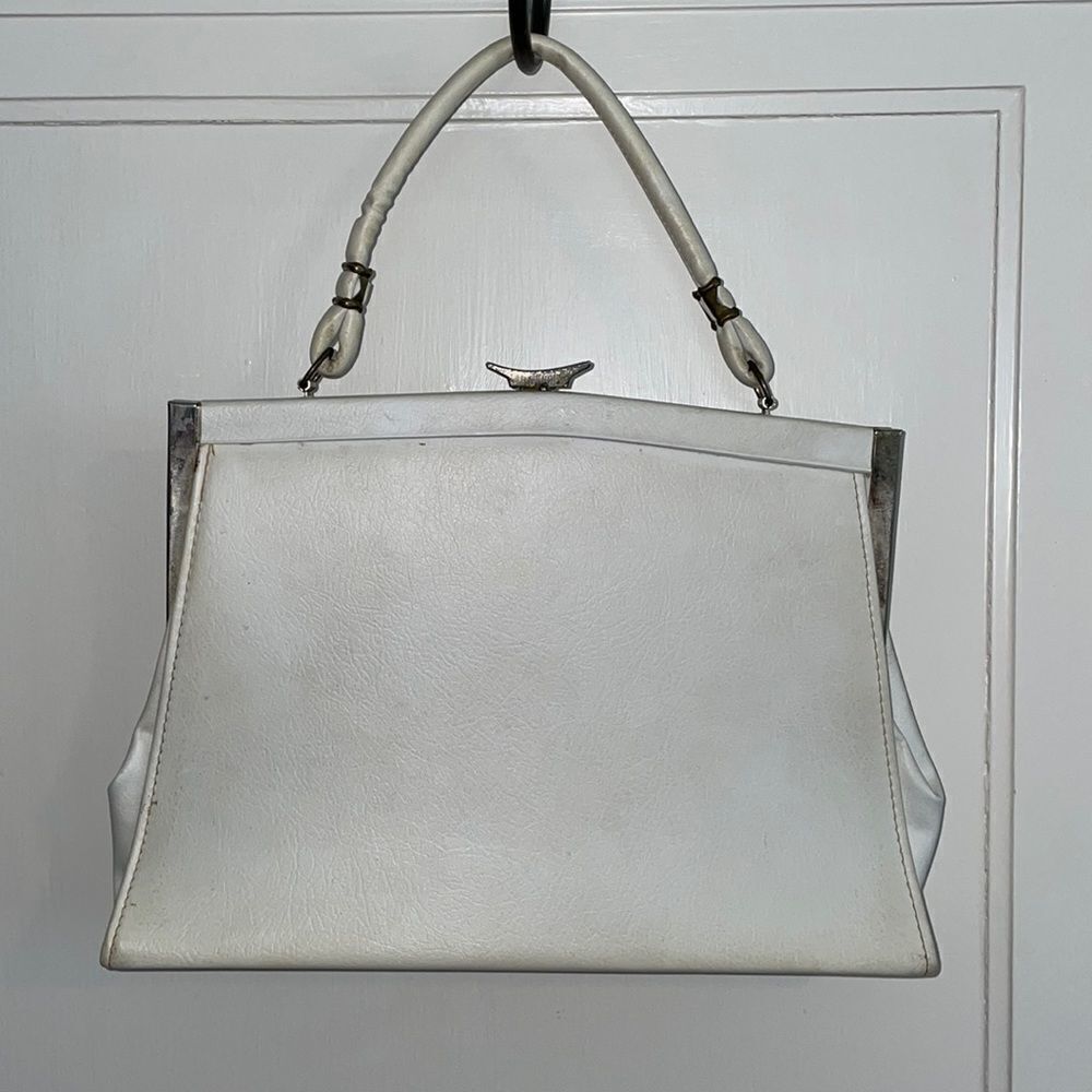 Vtg 60s white vinyl arm bag/purse